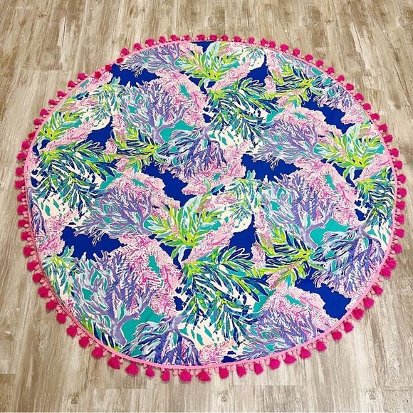Lilly Pulitzer Other - Lilly Pulitzer Beach Mat Round Tablecloth Pom Multi Fan Club Print Pom